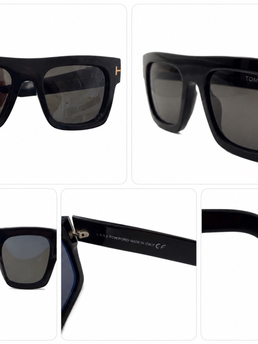 Tom Ford TF711 Glossy Black Rectangular Sunglasses with Dark Lenses